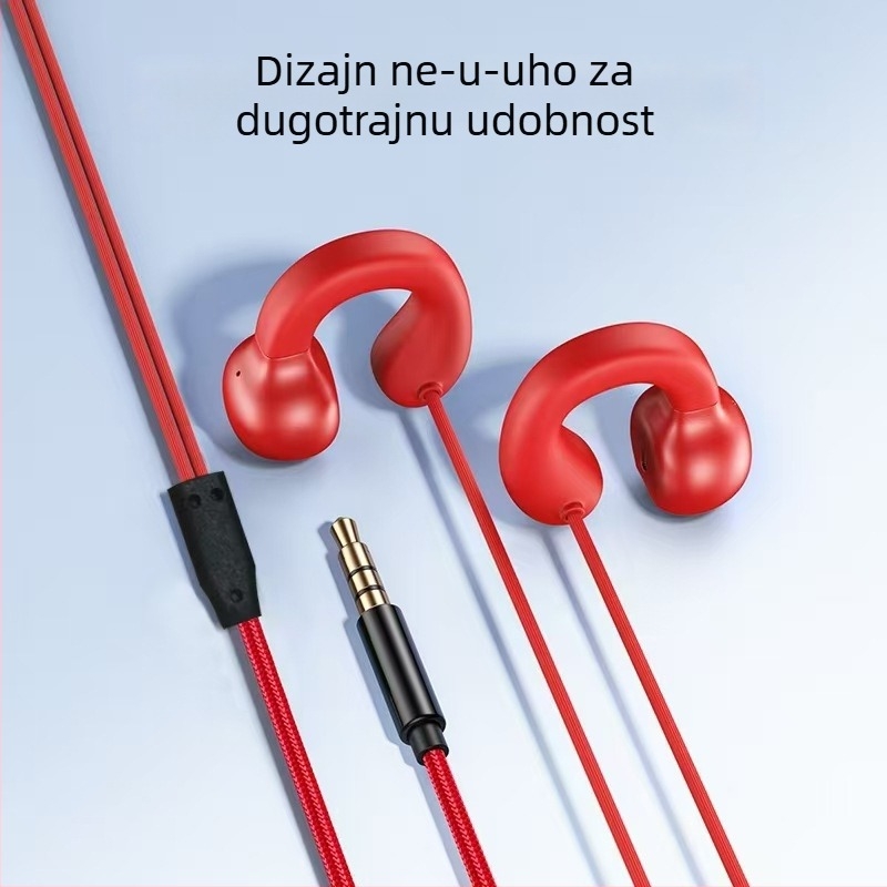 2,3 m klips slušalice, žične, s ušnim kukicama, dinamički pogon, udobne za dugo nošenje, kabel 2,3 m / 1,2 m, za mobitel, stolna računala, prijenosna računala i igranje