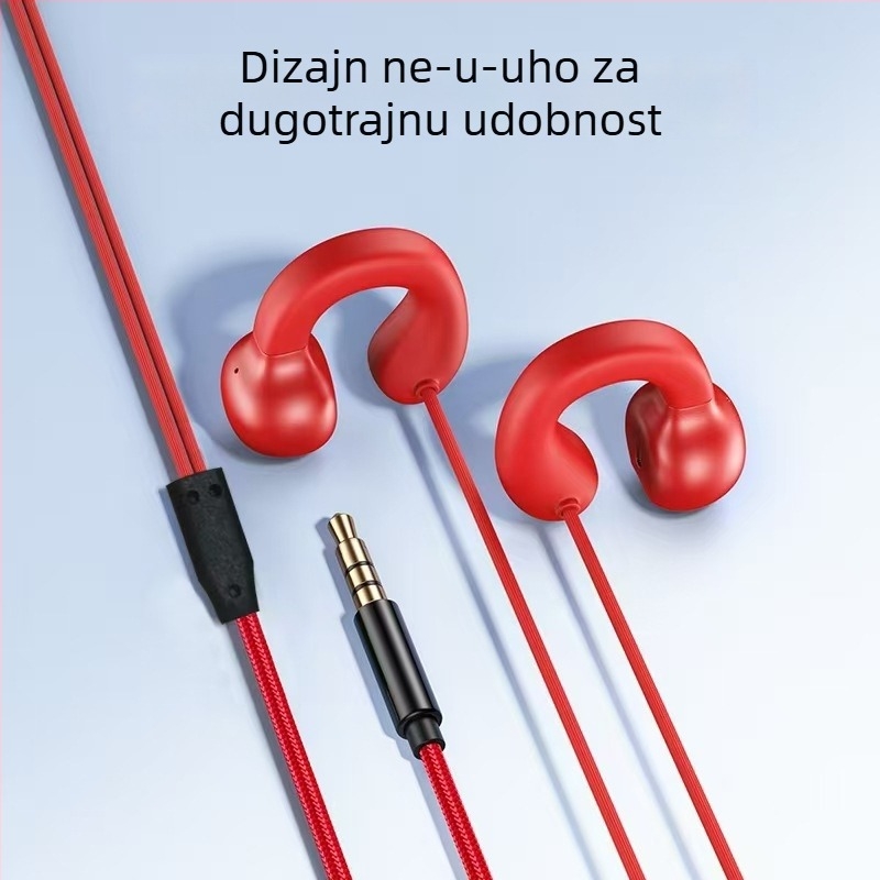 2,3 m klips slušalice, žične, s ušnim kukicama, dinamički pogon, udobne za dugo nošenje, kabel 2,3 m / 1,2 m, za mobitel, stolna računala, prijenosna računala i igranje