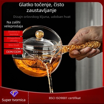 Čajnik s filtrom i dijelom za čaj, bočna ručka, ručka s pozlaćenom folijom, otporan na toplinu