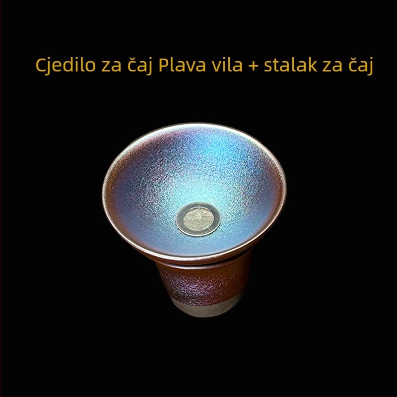 Ručni rad plavo glazirane zdjele s poklopcem, ružna ljepotica, čaša za posluživanje i čaša za goste