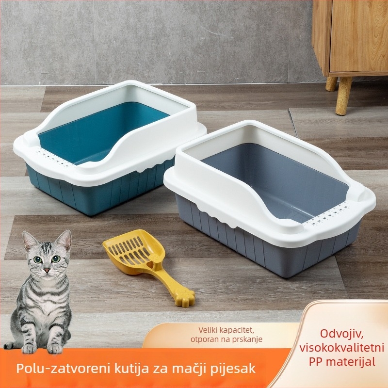 Velika poluzatvorena kutija za mačji pijesak s dizajnom protiv rasipanja pijeska