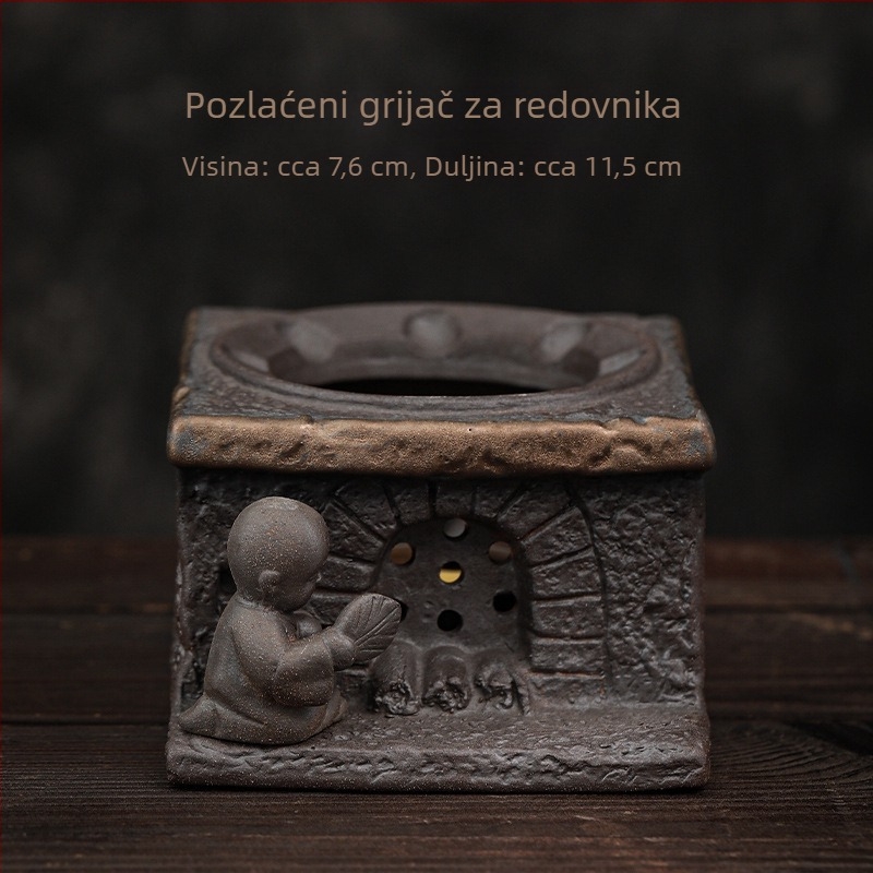 Vintage rustikalni keramički set za grijanje čaja, japanskog stila baza svijeće i keramički čajnik.
