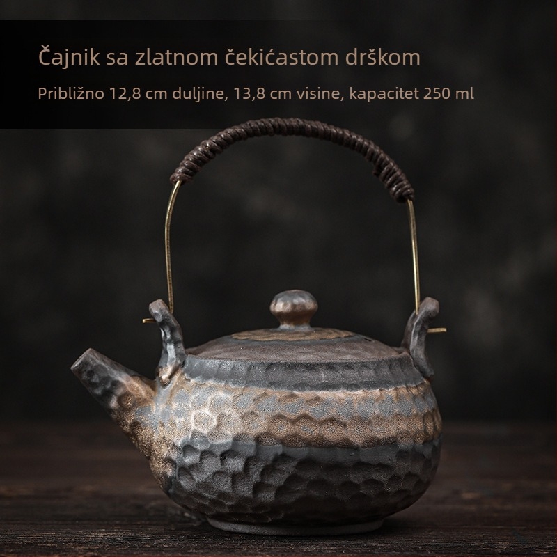 Vintage rustikalni keramički set za grijanje čaja, japanskog stila baza svijeće i keramički čajnik.