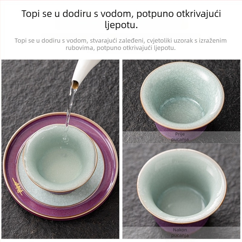 Zijun Kiln Kung Fu porcelanski čajni set s dizajnom Ice Flower — čajnik, gaiwan i šalice, lagani luksuzni poklon set