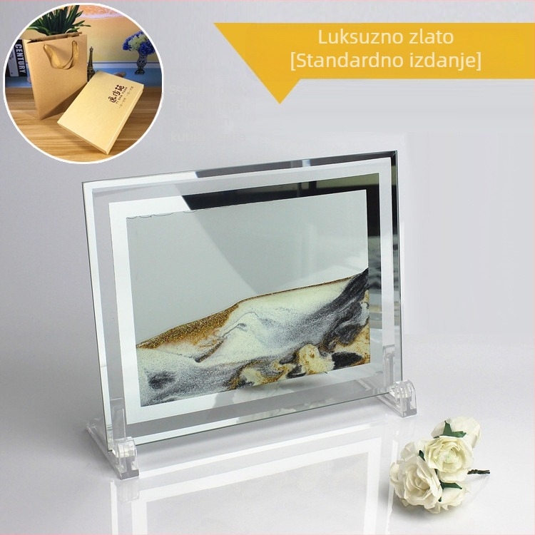 3D slika tekućeg pijeska u staklenom ukrasnom satu za dom