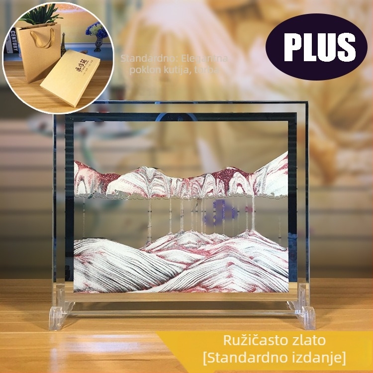 3D slika tekućeg pijeska u staklenom ukrasnom satu za dom