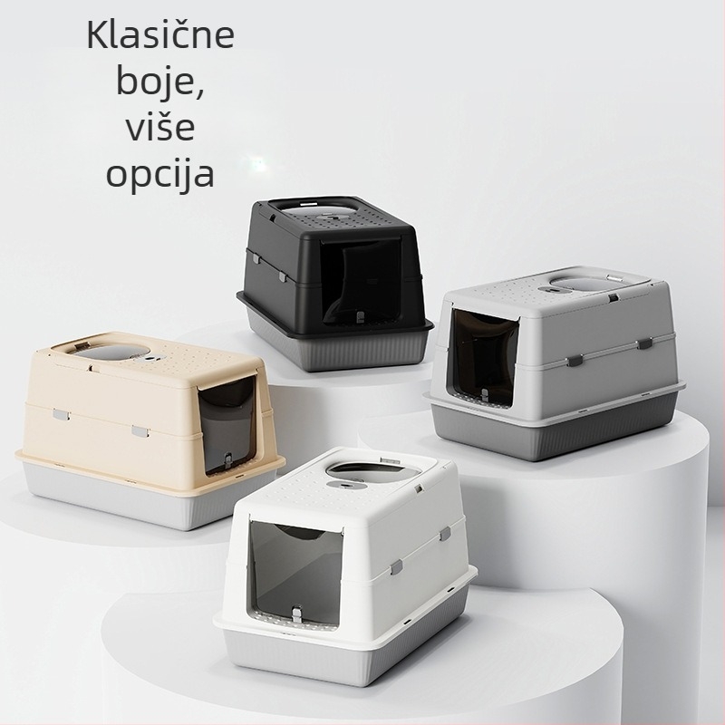 Potpuno zatvorenena kutija za mačji pijesak, extra velika, s visokim ogradom, zatvorenim poklopom, otporna na prskanje, periva