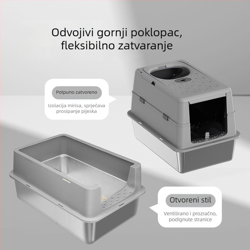 Potpuno zatvorenena kutija za mačji pijesak, extra velika, s visokim ogradom, zatvorenim poklopom, otporna na prskanje, periva
