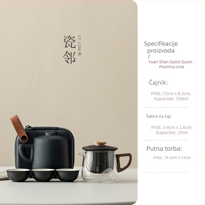 Porcelain Neighbor putni set za čaj: čajnik i tri šalice, keramički