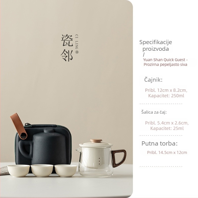 Porcelain Neighbor putni set za čaj: čajnik i tri šalice, keramički
