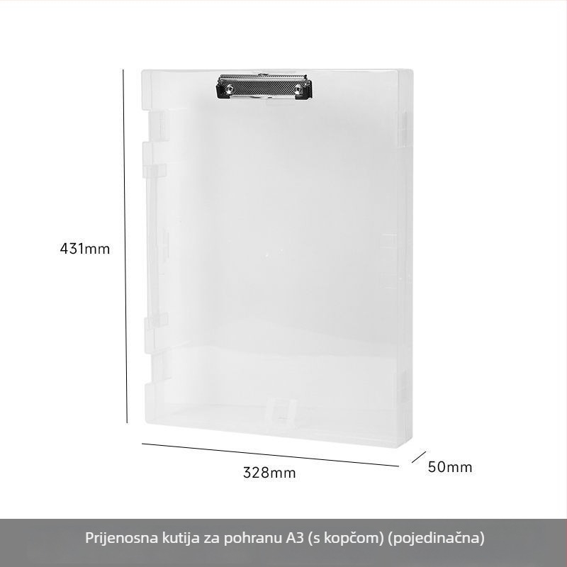 Prozirna A3 kutija za dokumente s čvrstim dnom za učenike, velika kapaciteta, višenamjenski folder za umjetnost i stolni organizator