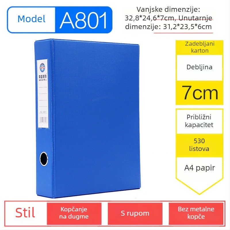 Nanguo Willy A800 debela kutija za dokumente s metalnim klipom, A4 kutija za dokumente s magnetskim zatvaračem, pohrana A801