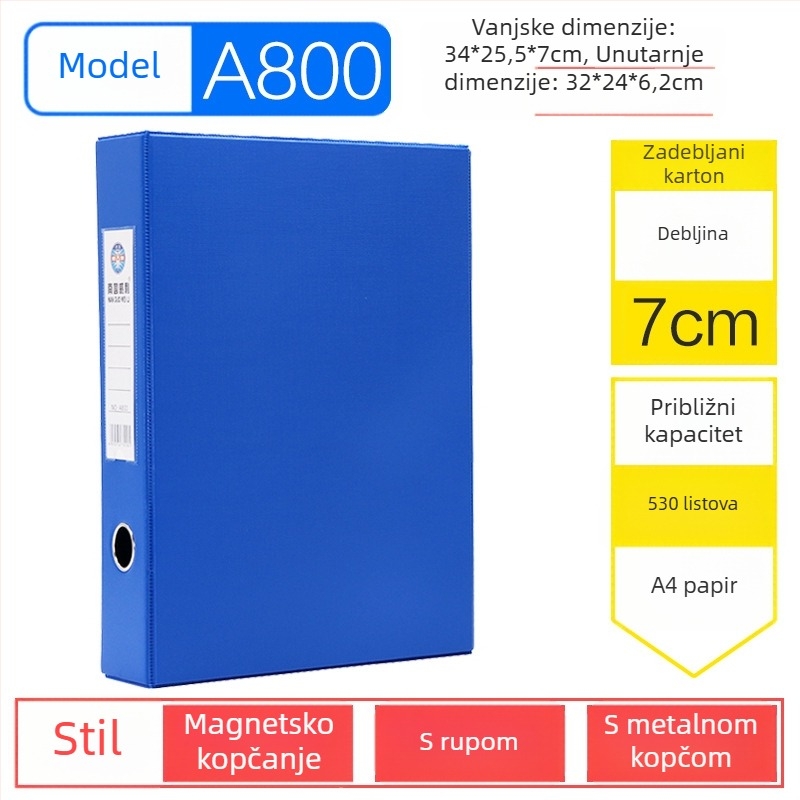 Nanguo Willy A800 debela kutija za dokumente s metalnim klipom, A4 kutija za dokumente s magnetskim zatvaračem, pohrana A801