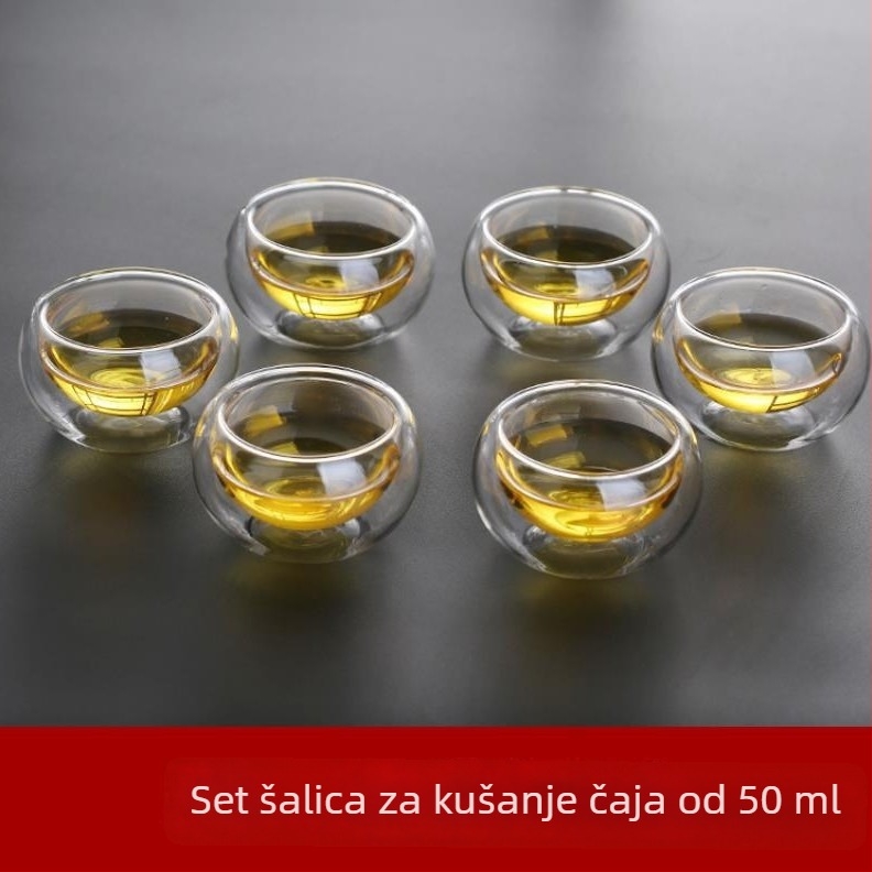 Staklena šalica za čaj u obliku jajeta, dvostruko stijenke, s poklopcem i filtrom, uredski set od tri komada