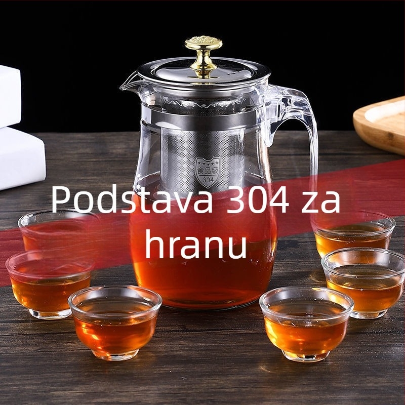Stakleni čajnik s otpornošću na toplinu i nehrđajućim čelom, sustav odvajanja čaja i vode