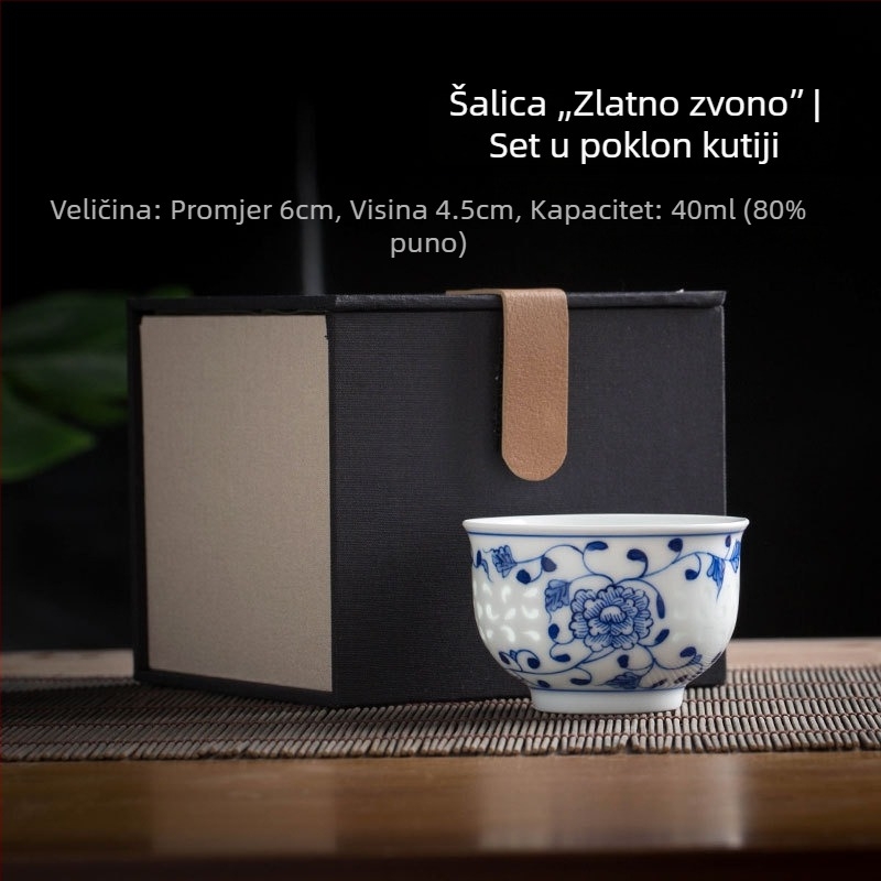 Ručno oslikana plavo-bijela keramička čajna šalica s pejzažom, vrhunski porcelan, Kung Fu čajna šalica