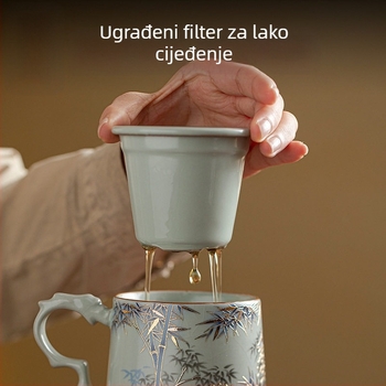 Ru Kiln porculanska šalica za čaj sa odjeljivanjem čaja i vode, za zeleni čaj, uredska i kućna upotreba, korporativni dar