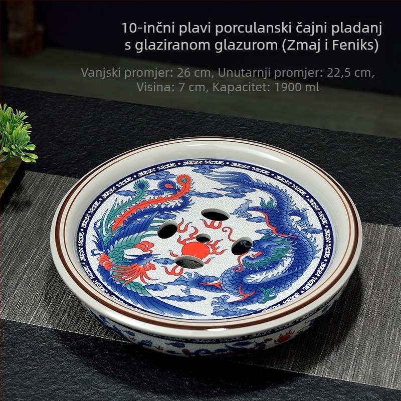 Nova čajna pladanj u kineskom stilu od celadona, kružni pladanj, plavo-bijeli porculan, Gongfu čajni set, vintage glazura