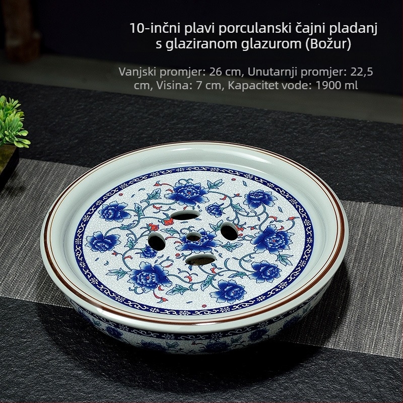 Nova čajna pladanj u kineskom stilu od celadona, kružni pladanj, plavo-bijeli porculan, Gongfu čajni set, vintage glazura