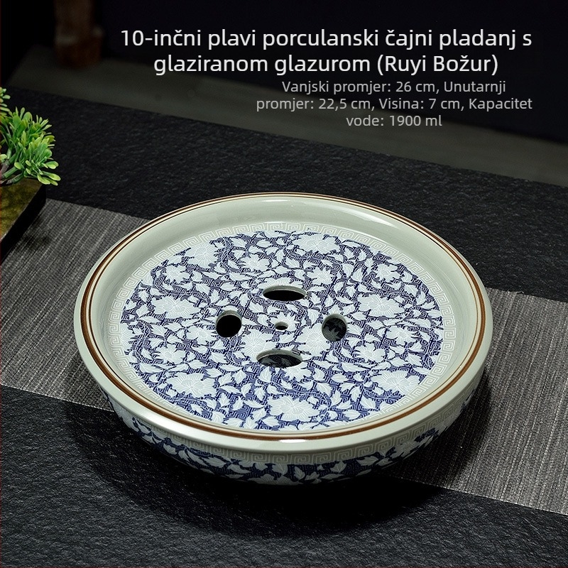 Nova čajna pladanj u kineskom stilu od celadona, kružni pladanj, plavo-bijeli porculan, Gongfu čajni set, vintage glazura