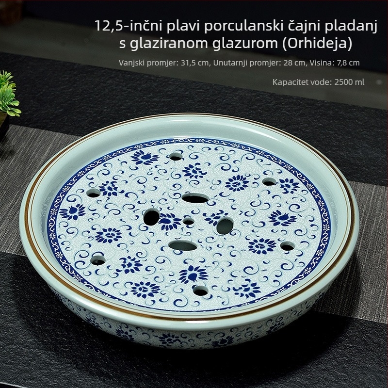 Nova čajna pladanj u kineskom stilu od celadona, kružni pladanj, plavo-bijeli porculan, Gongfu čajni set, vintage glazura