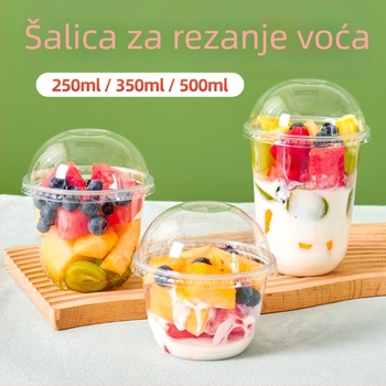 Jednokratna prozirna posuda za voće s poklopcem, velikog promjera, okrugla čaša za narezano voće i milkshake