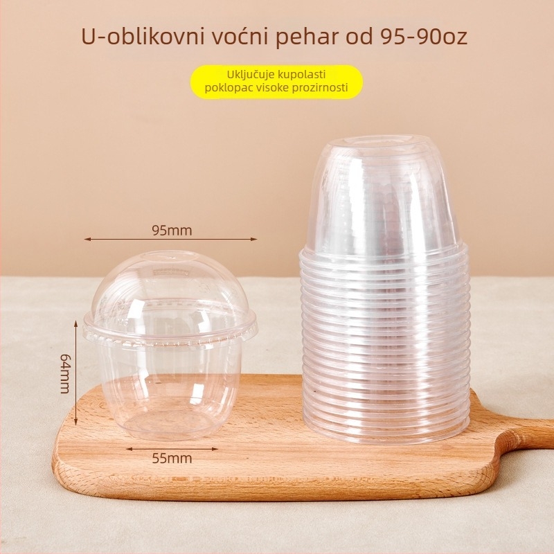 Jednokratna prozirna posuda za voće s poklopcem, velikog promjera, okrugla čaša za narezano voće i milkshake