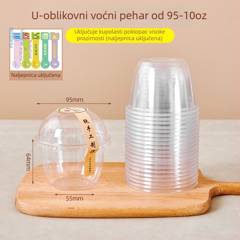 Jednokratna prozirna posuda za voće s poklopcem, velikog promjera, okrugla čaša za narezano voće i milkshake