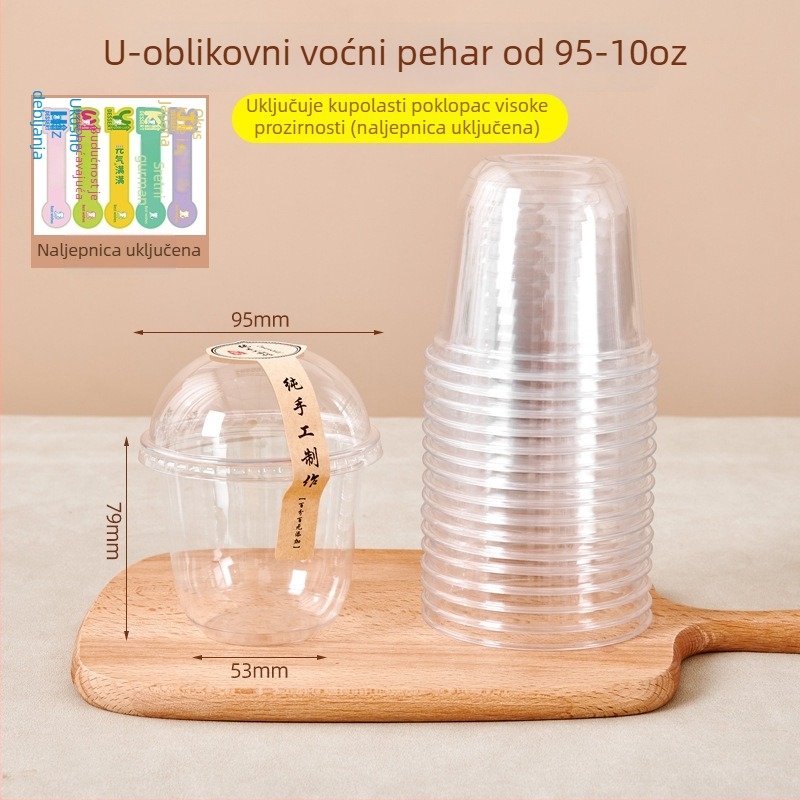 Jednokratna prozirna posuda za voće s poklopcem, velikog promjera, okrugla čaša za narezano voće i milkshake