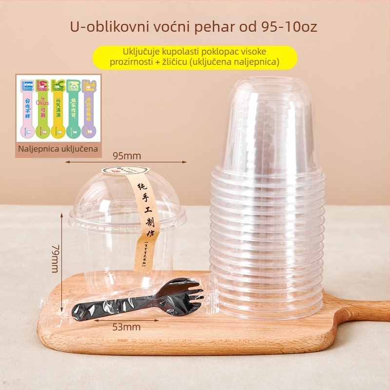 Jednokratna prozirna posuda za voće s poklopcem, velikog promjera, okrugla čaša za narezano voće i milkshake