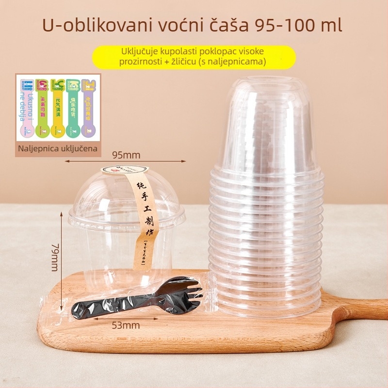 Jednokratna prozirna posuda za voće s poklopcem, velikog promjera, okrugla čaša za narezano voće i milkshake