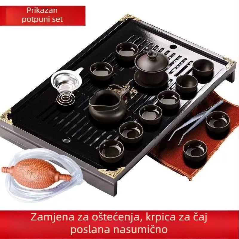 Komplet čaja od Zisha gline za kućnu i uredsku upotrebu – keramičke šalice za čaj, čajnik, posuda za vodu, Kung fu čajna ceremonija, drvena čajna tacna