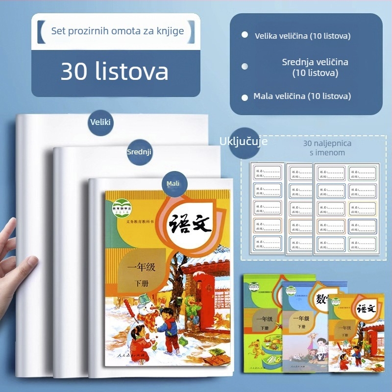 Debeli prozirni zaštitnik za udžbenike A4/16K/32K, vodootporan zaštitni sloj bez rezanja, ekološki film za udžbenike za osnovnu i srednju školu