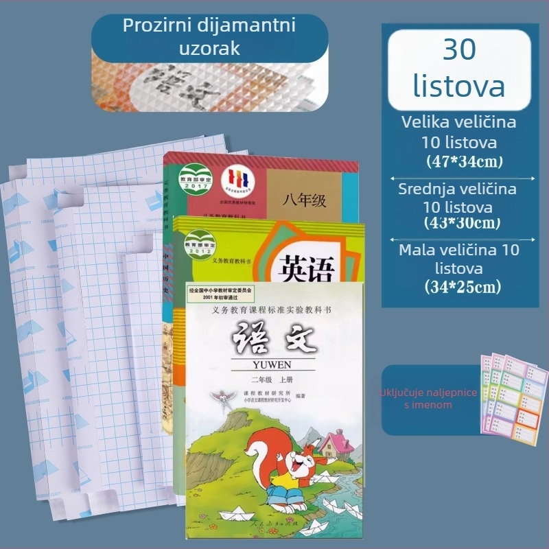 Debeli prozirni zaštitnik za udžbenike A4/16K/32K, vodootporan zaštitni sloj bez rezanja, ekološki film za udžbenike za osnovnu i srednju školu
