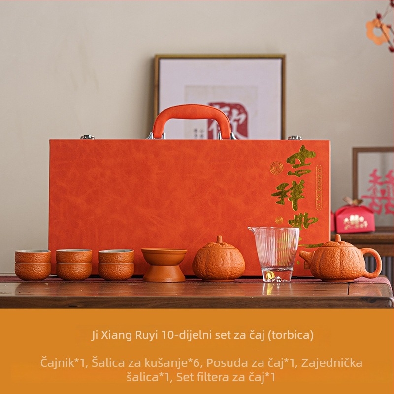 Keramički čajni set Persimmon Ruyi s čajnikkom i šalicama u kutiji za darove, prilagodljiv