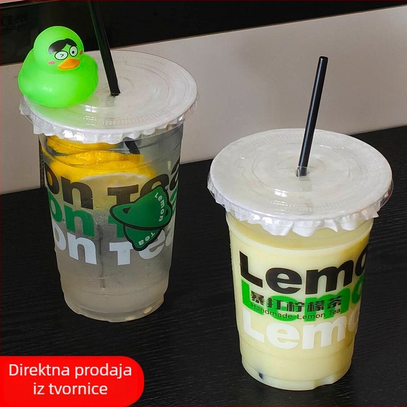 PET čaše za limun čaj s poklopcem, jednokratne, za komercijalnu upotrebu, mogućnost prilagođenog logotipa