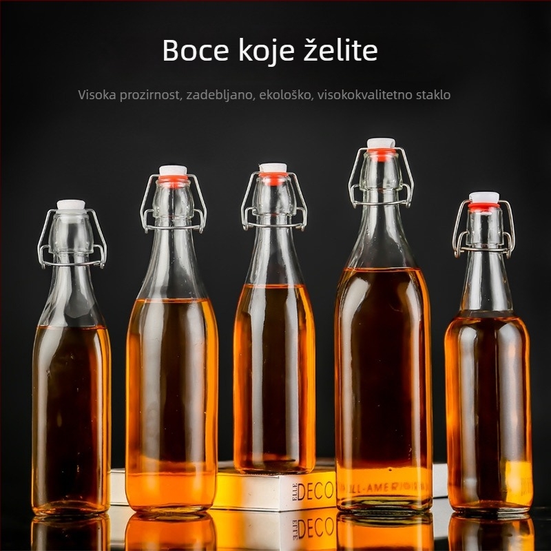 Haowen staklena boca za vino sa snap-on poklopcem, zatvorena boca za napitke, prozirna boca za alkohol, boca za enzime, boca za domaće vino