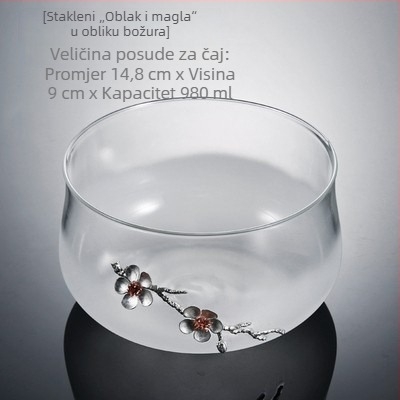 Velika staklena posuda otporna na visoke temperature s poklopcem za pranje čajnih posuda, čaša i zdjela