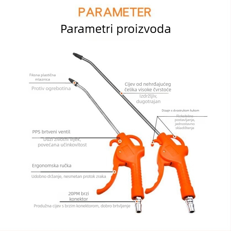 Visokotlačna zraka pištolja glava za izduvavanje prašine, pneumatski alat za uklanjanje prašine, kompresor zraka i zračna crijev