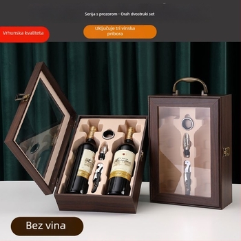 Drvena lakirana kutija za vino za dvije boce s ručkom (prazna)
