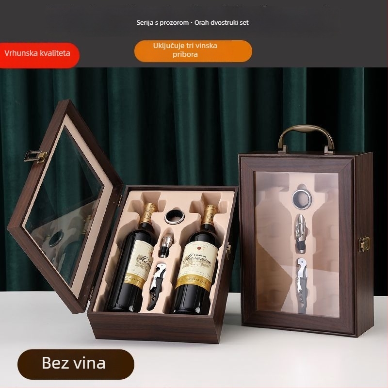 Drvena lakirana kutija za vino za dvije boce s ručkom (prazna)
