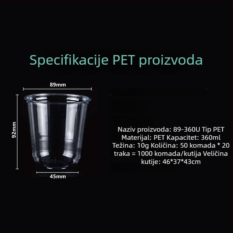 Jednokratne PET čaše za mliječni čaj, trendi debele čaše s U oblikom, promjer 90 mm