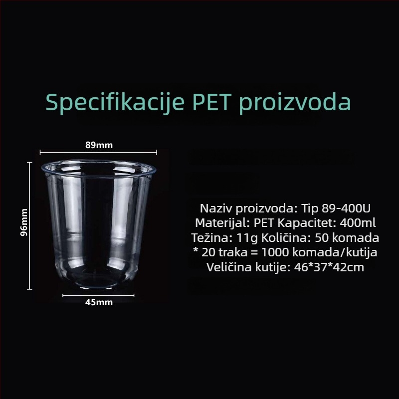 Jednokratne PET čaše za mliječni čaj, trendi debele čaše s U oblikom, promjer 90 mm