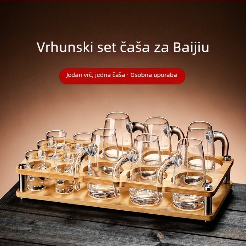 Jači set za posluživanje alkohola: 6 dekantera i 6 čaša za shot, držač za čaše u kineskom stilu sa stalkom