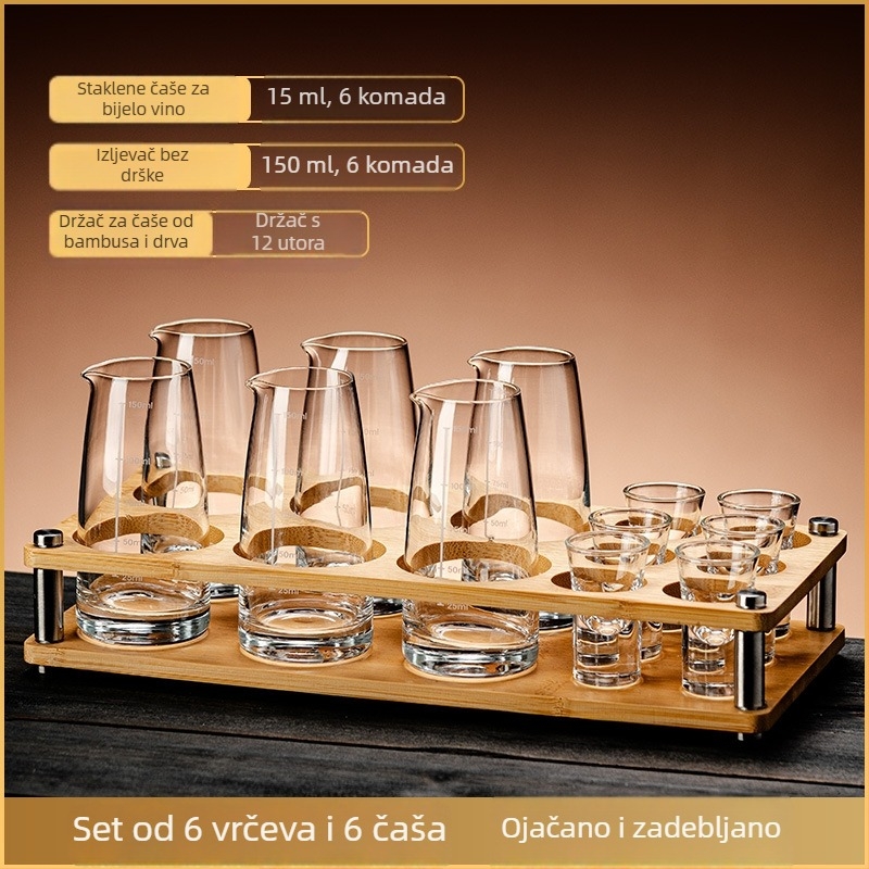 Jači set za posluživanje alkohola: 6 dekantera i 6 čaša za shot, držač za čaše u kineskom stilu sa stalkom