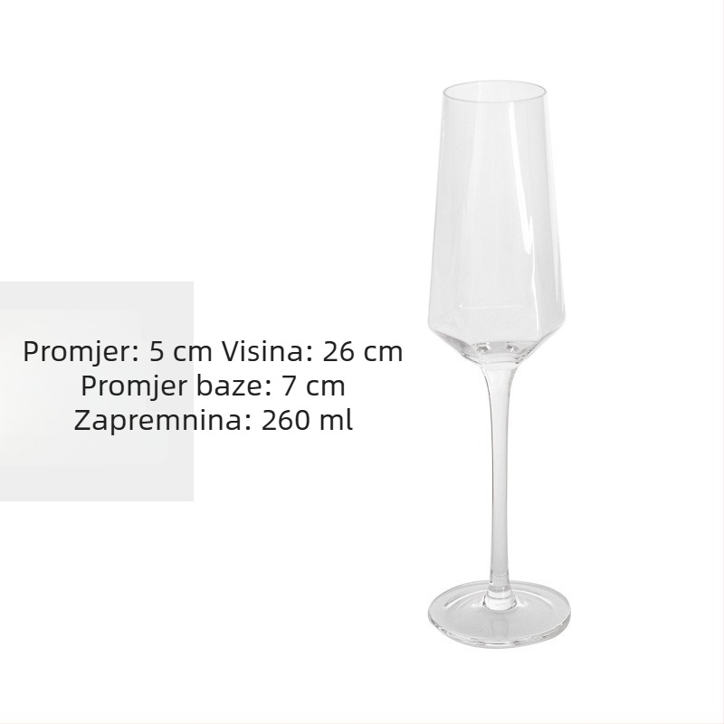 Krištalna čaša za vino s dijamantnim šesterokutnim dizajnom, pozlaćeni rub, prozirna čaša, zapremina 301–400 ml, moderni minimalistički stil