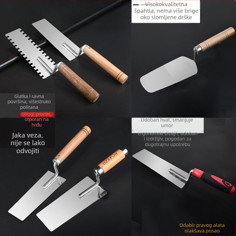 Nehrđajući čelični set alata za žbukanje s integriranim alatom, nož za žbukanje, nož za kit, zidarska lopata i strugač za boju, model E18