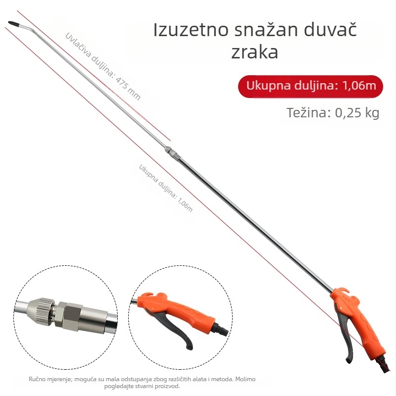 Pneumatska puška za izbacivanje prašine visokog tlaka, s produženom mlaznicom za čišćenje