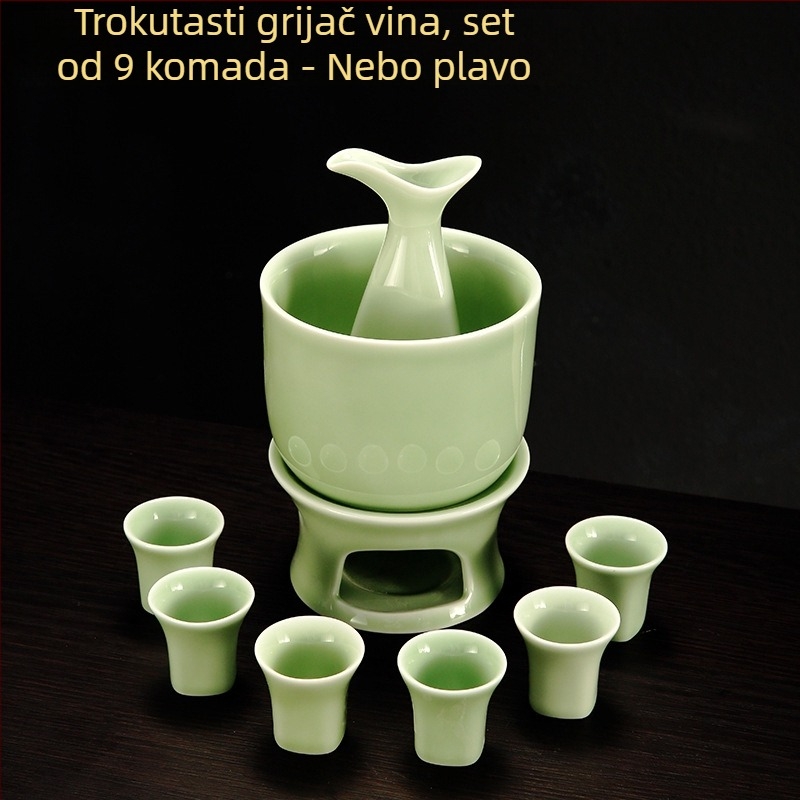 Porcelanski Celadon set za grijanje i doziranje vina, set čaša za sake za kućnu upotrebu, poslovni dar s prilagođenim logom