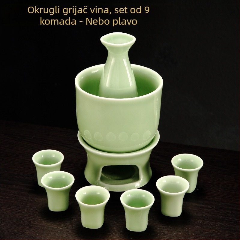 Porcelanski Celadon set za grijanje i doziranje vina, set čaša za sake za kućnu upotrebu, poslovni dar s prilagođenim logom